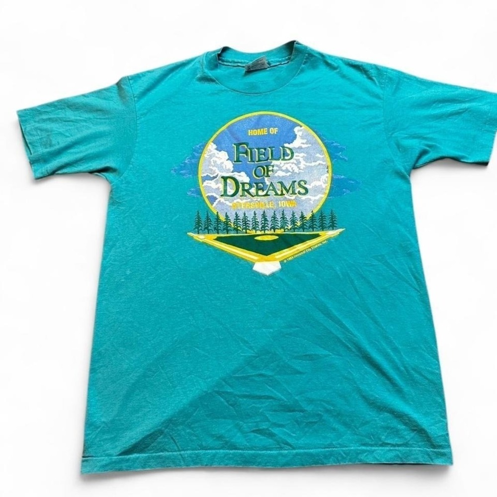 Vintage 80s Field of Dreams Iowa teal single stitch t-shirt Size Large